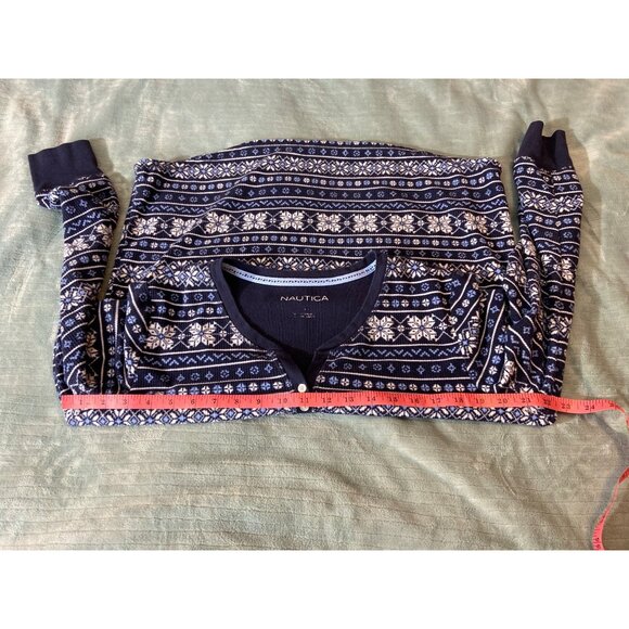 Nautica Womens L Pajama Set Navy White Winter Button Henley Top Drawstring Pants - Picture 6 of 11